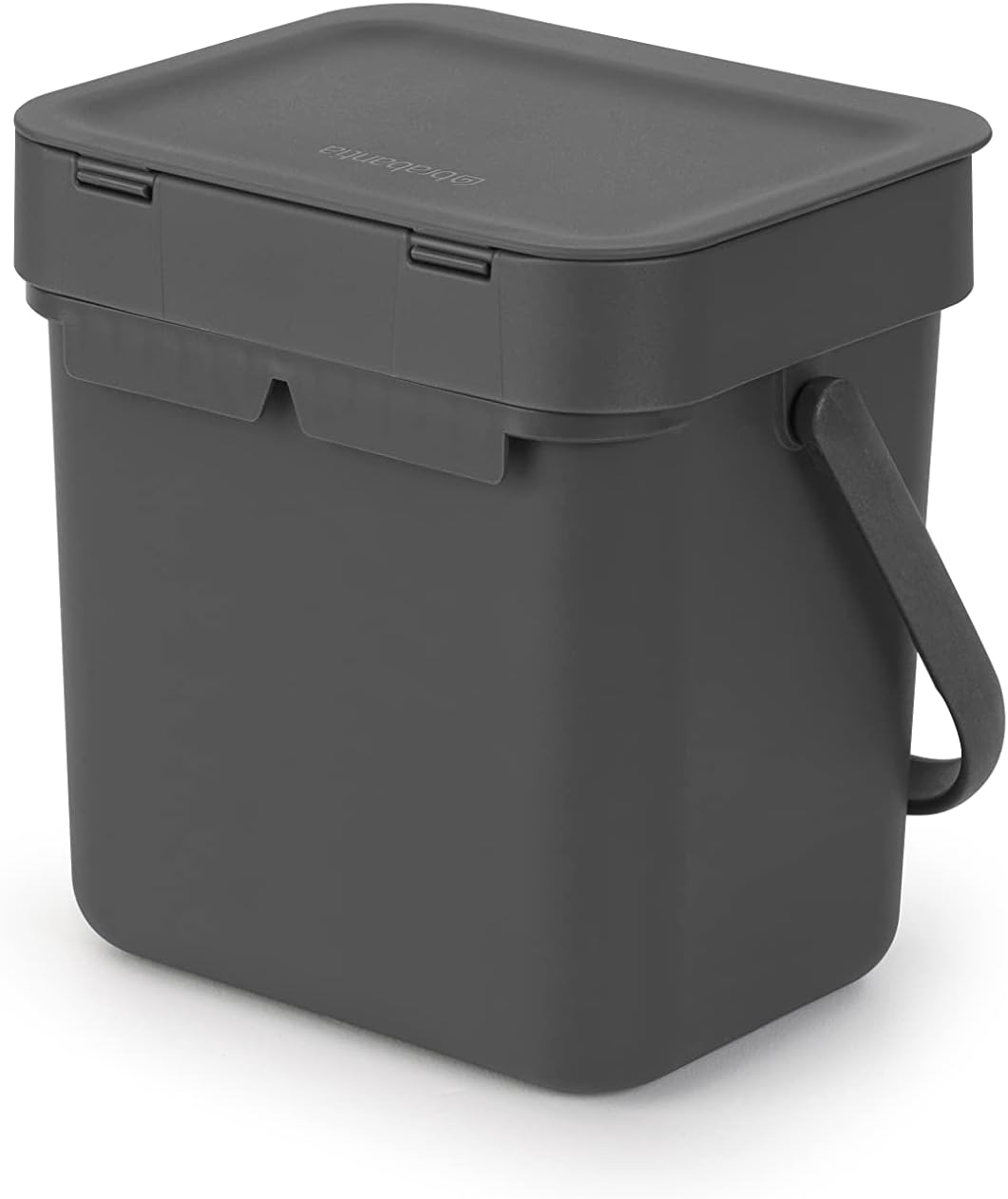 Brabantia Sort & Go Abfalleimer mit Deckel 3 L (grau), platzsparender Biomüll Behälter mit Griff, ab