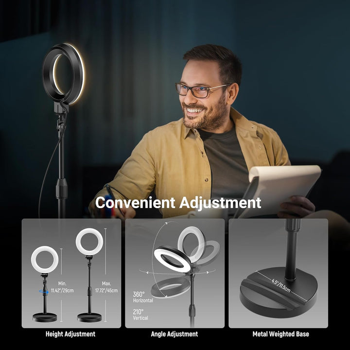 NEEWER Basics 5" LED Tisch Ringlicht mit Ständer, Monitorhalterung, 10W kompatibel mit iPhone, Compu