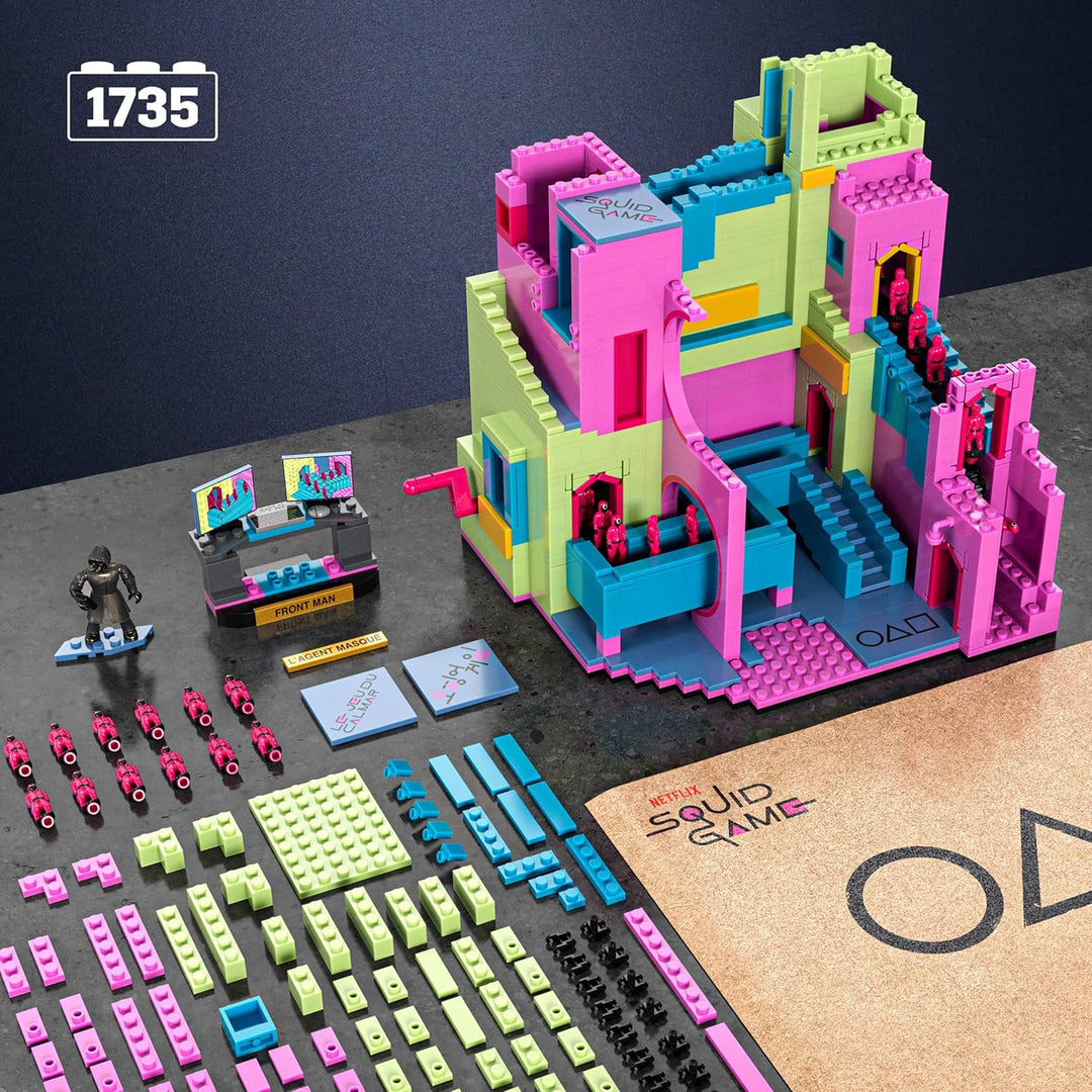 MEGA Squid Game Actionfigur Bauspielzeug Das Treppenhaus mit 1707 Teilen, bewegliche Figur, für Samm
