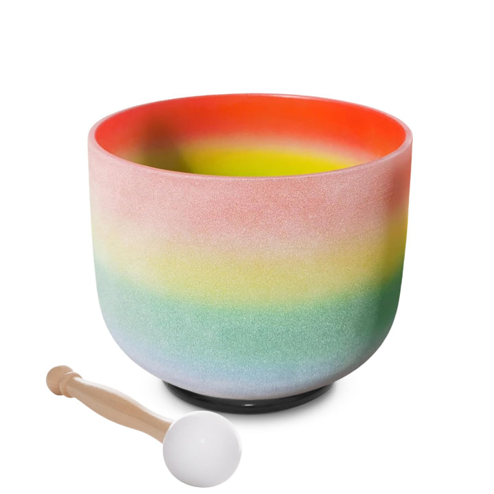 528hz C Note Root Chakra 8 Zoll Klangschale with mallet，Frosted Quartz Crystal Singing Bowl Rainbow