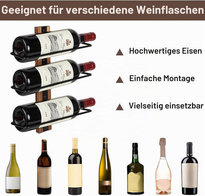 Weinregal zur Wandmontage Für 24 Weinflaschen, Flaschenhalter Flaschenregal Holz, Weinflaschenhalter
