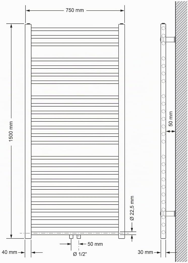 ECD Germany Badheizkörper 750 x 1500 mm Anthrazit gebogen mit Mittelanschluss - Design Heizkörper Ha