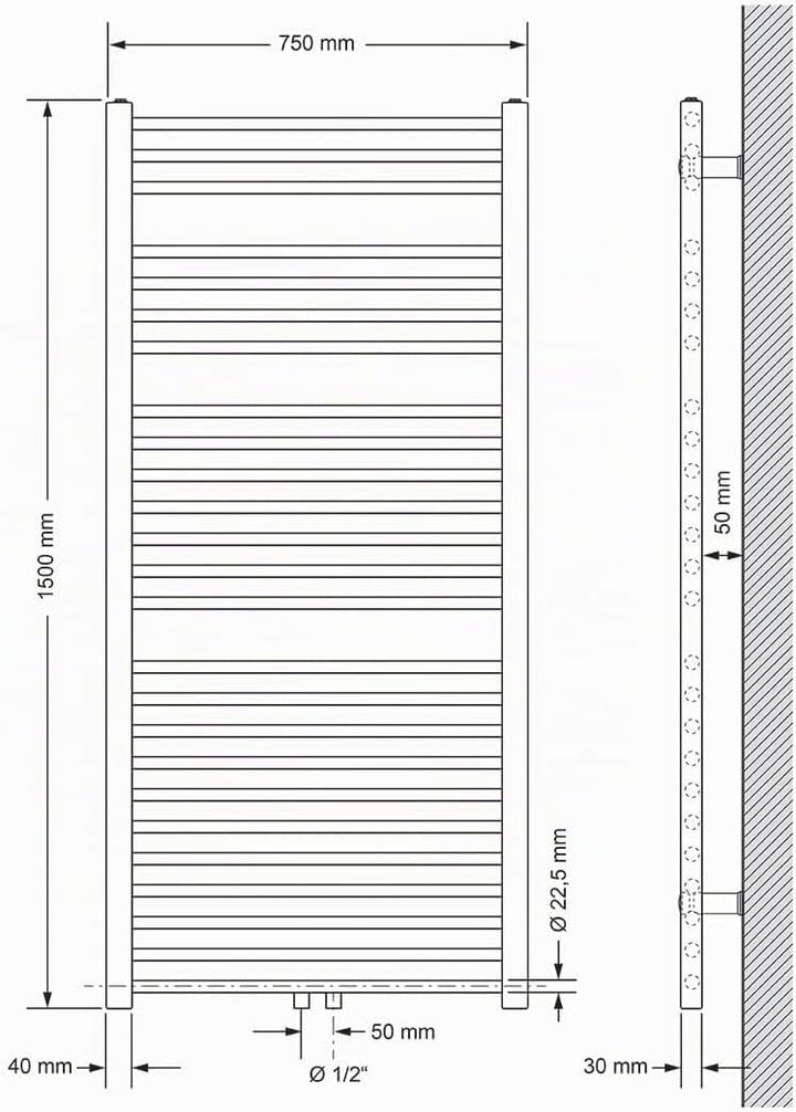 ECD Germany Badheizkörper 750 x 1500 mm Anthrazit gebogen mit Mittelanschluss - Design Heizkörper Ha