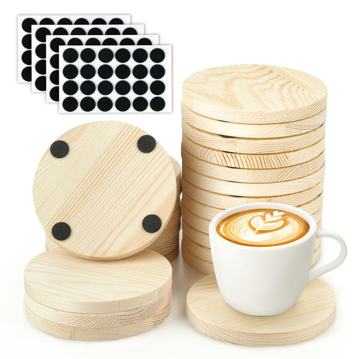 Winter Shore 100 mm Untersetzer Holz Unbehandelt [24er-Pack] - Blanko Natur-Holz Untersetzer Rund fü