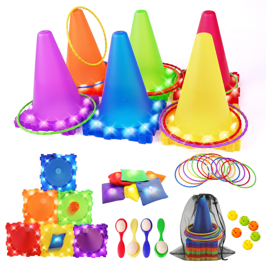 35pcs Light Up Wurfspiele Outdoor-Spiele Garten Spiel, Ball & Ring & Bean Bag Toss Spiel Set,Party-W