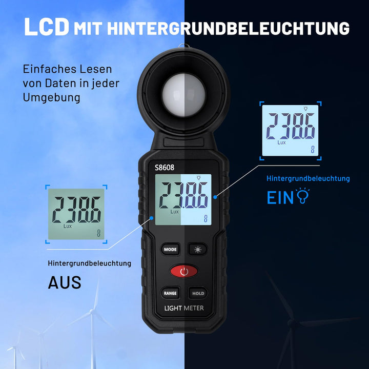 Mcbazel Digital Luxmeter Photometer Belichtungsmesser Beleuchtungsstärke Lichtmesser mit LCD Display