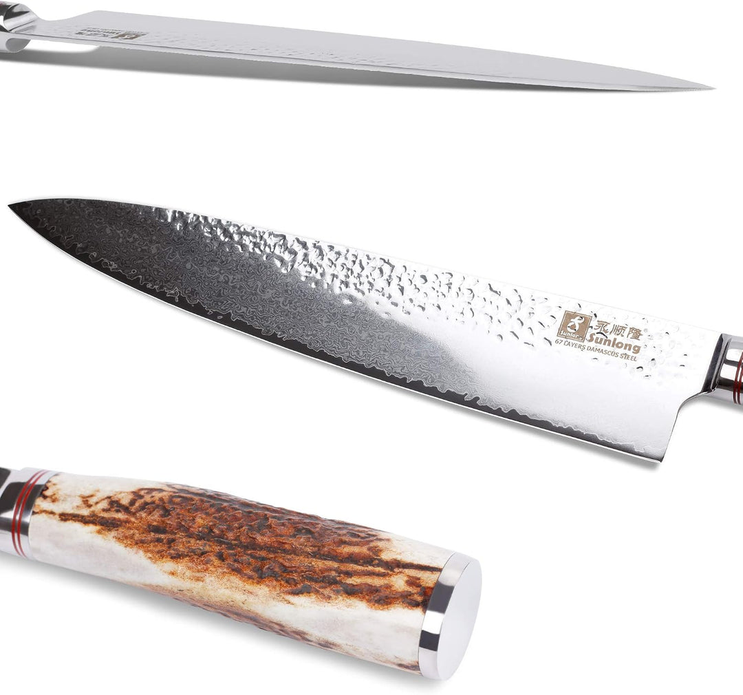 Sunlong Japanisches Kochmesser – 12-Zoll-Küchenmesser – Rasiermesserscharfes Messer – Damaststahl –