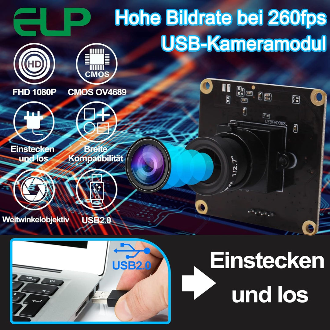 G 260fps USB Kameramodul 2mp Webcammodul Weitwinkel FHD Webkamera,1080P 60fps 3,6mm Objektiv USB mit
