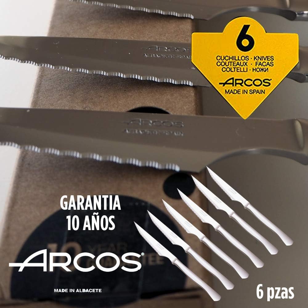 Arcos Fleischmesser-Set | 6 Stück | Steakmesser Marke Arcos | Edelstahl-Besteck | Klinge 110 mm | Mo