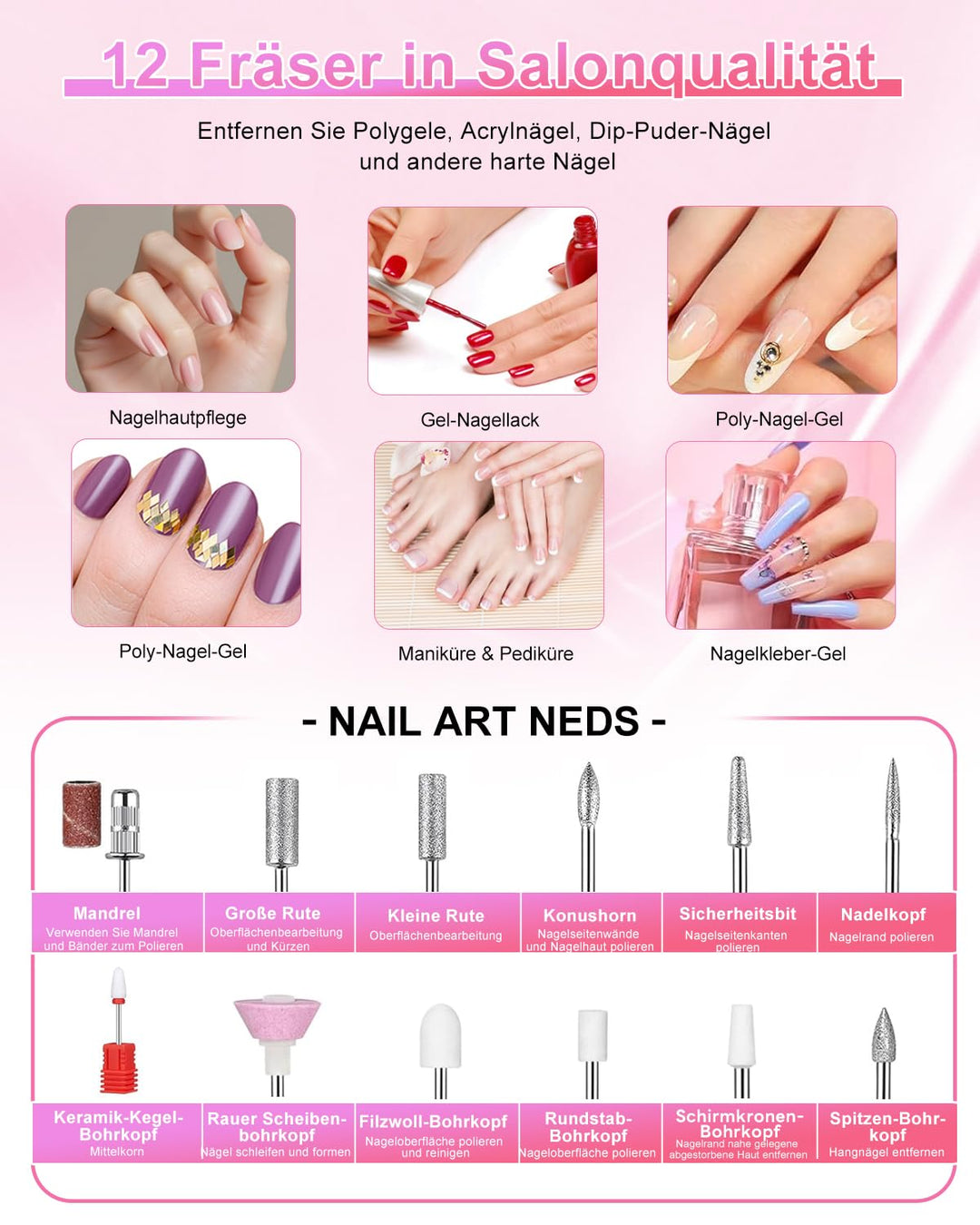 CozyZen Elektrische Nagelfräser Professional: 45000 U/min Nagelpflege-Kit mit LCD-Display, Hand- & F