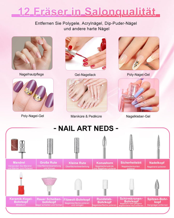 CozyZen Elektrische Nagelfräser Professional: 45000 U/min Nagelpflege-Kit mit LCD-Display, Hand- & F