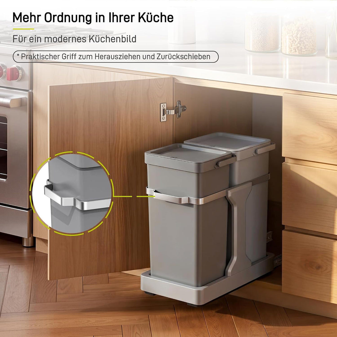 EKO DECO Mülleimer Küche Unterschrank, 20 L + 15 L, 2-fach Mülltrennsystem, ausziehbarer Mülleimer u