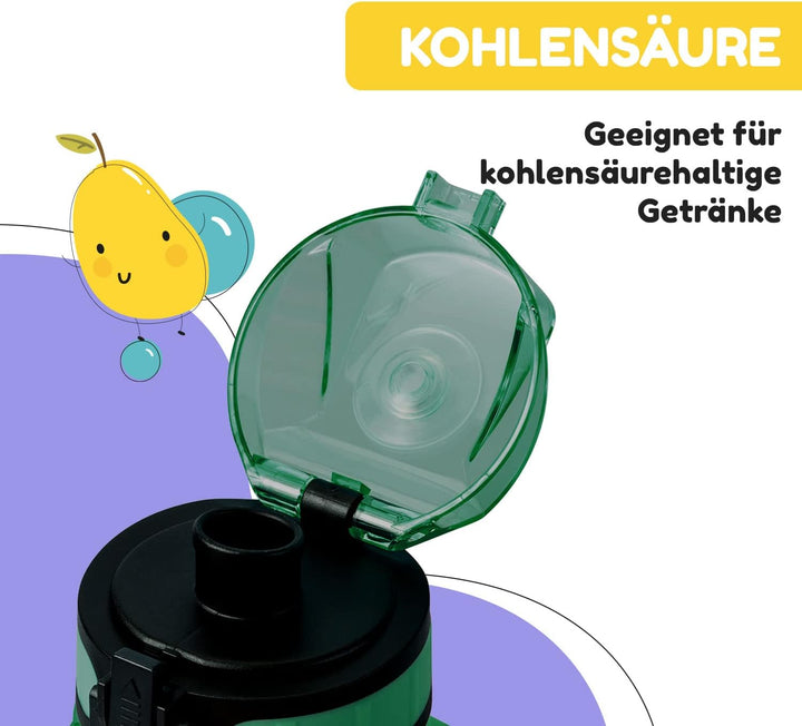 schmatzfatz Trinkflasche Kinder Auslaufsicher - 350ml, Grün - Trinkflasche Kohlensäure geeignet, Was