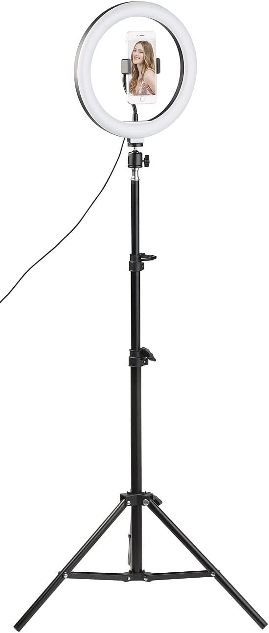 Somikon Ringlicht: Multifunktions-LED-Stativleuchte mit verstellbarem Winkel, Ø 25 cm (Handy Stativ,
