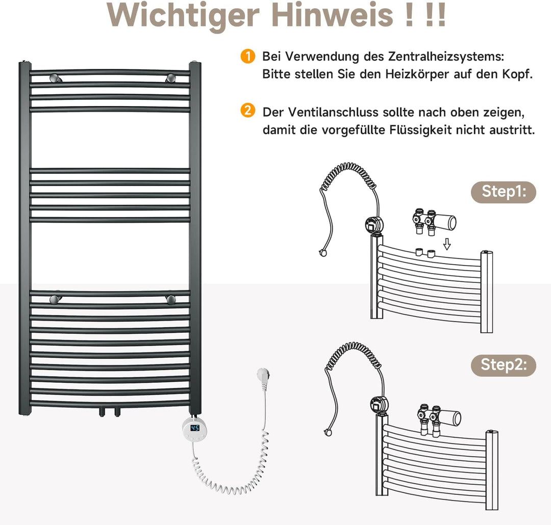 Badheizkörper Elektrisch Anthrazit 700x500 mm Gebogen Handtuchwärmer Handtuchheizkörper Elektrisch m