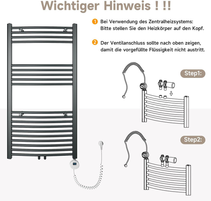 Badheizkörper Elektrisch Anthrazit 700x500 mm Gebogen Handtuchwärmer Handtuchheizkörper Elektrisch m