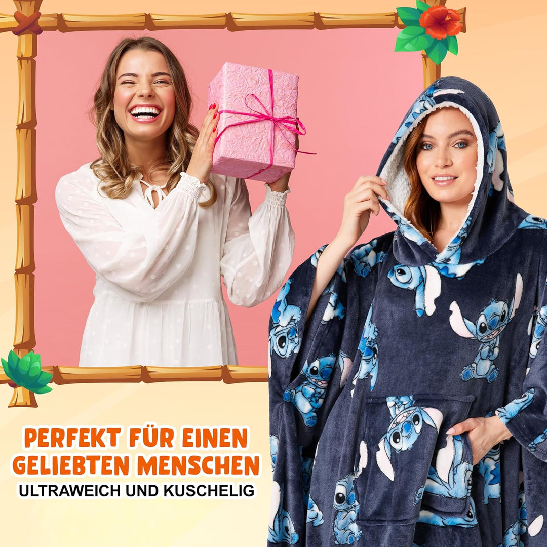 Disney Stitch Kapuzenpullover Damen Oversize Hoodie Decke mit Ärmeln Sherpa Weiche Warme und Komfort