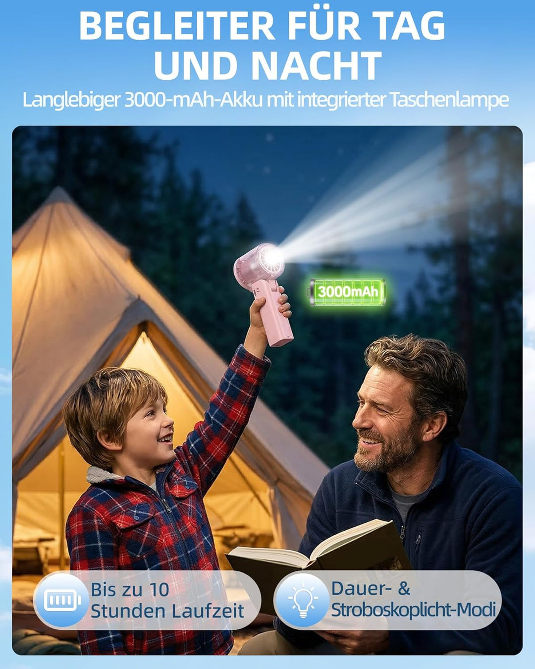 Carehabi Handventilator mit Wasserkühlung, 30000 U/min Mini Ventilator Akku 3000mAh, 1-100 Stufen Tr