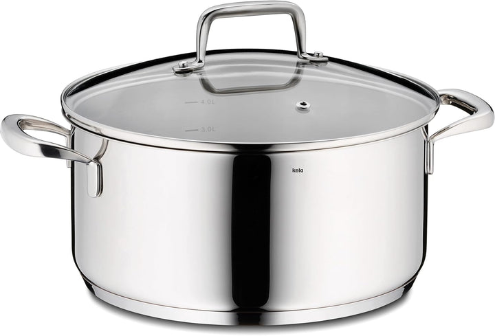 kela Bratentopf 24 cm FLAVORIA, Kochtopf Induktion 4,6 L, Glasdeckel mit Dampfauslassventil, Innensk