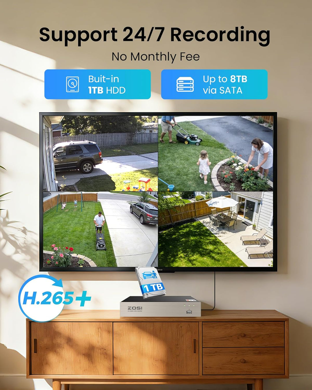 ZOSI 1080p Aussen Video Überwachungskamera Set mit Kabel,8CH 5MP Lite DVR Recorder mit 1TB Festplatt