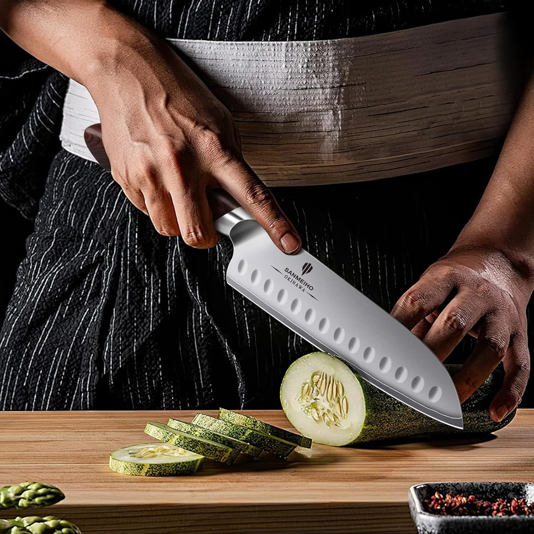 Profi Santoku Messer küchenmesser 18cm - Japanischer Hochcarbonstahl 10Cr15Mov mit 12° extrem scharf
