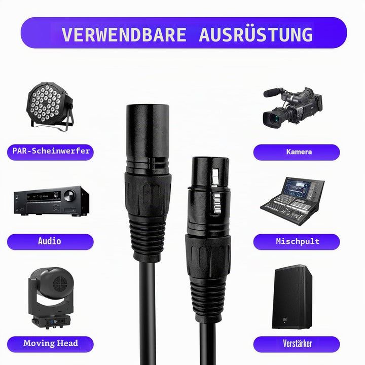 Czgor DMX Kabel 3M 8 Stück, Flexibles 3-Pin Signal XLR Männchen zu Weibchen DMX Kabeldraht, Geeignet