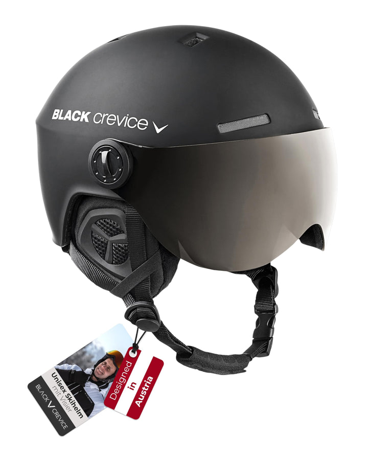 Black Crevice Skihelm Gstaad I Skihelm mit Visier im Pilotenstyle I Skihelm Herren & Damen I Skihelm