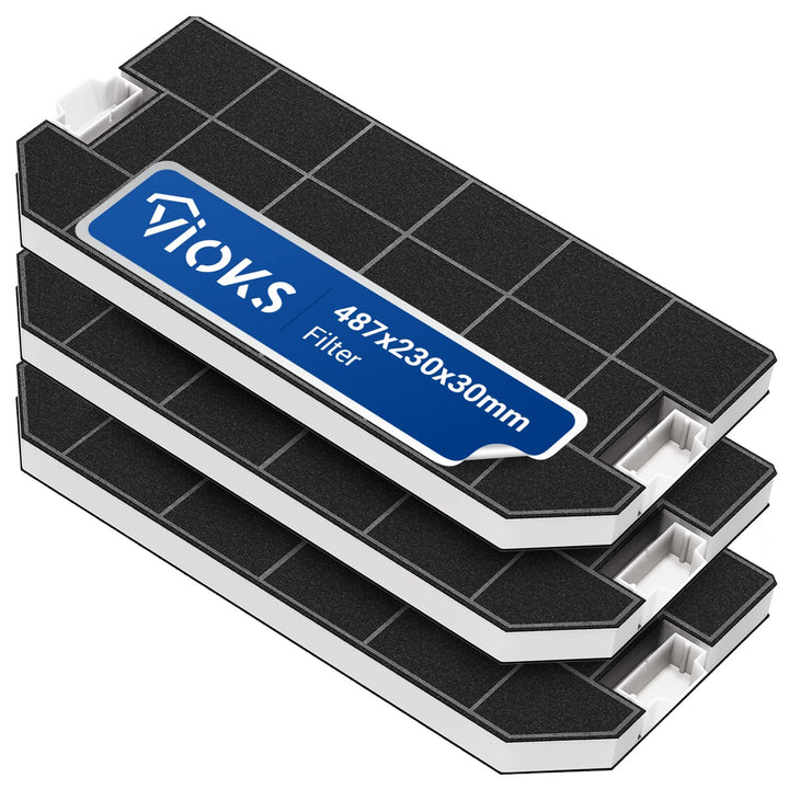 VIOKS Dunstabzug Filter Dunstabzugshaube Aktivkohle SET 3x Ersatz für Bosch Filter 00460367 / 487x23