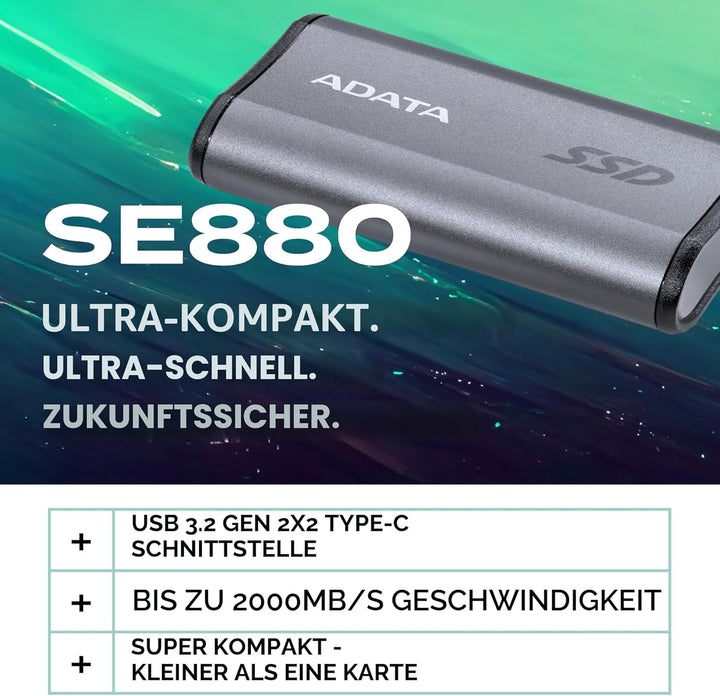 ADATA SSD 1.0TB External SE880 gy U3.2 | USB 3.2 Gen 2x2 Type-C 1TB