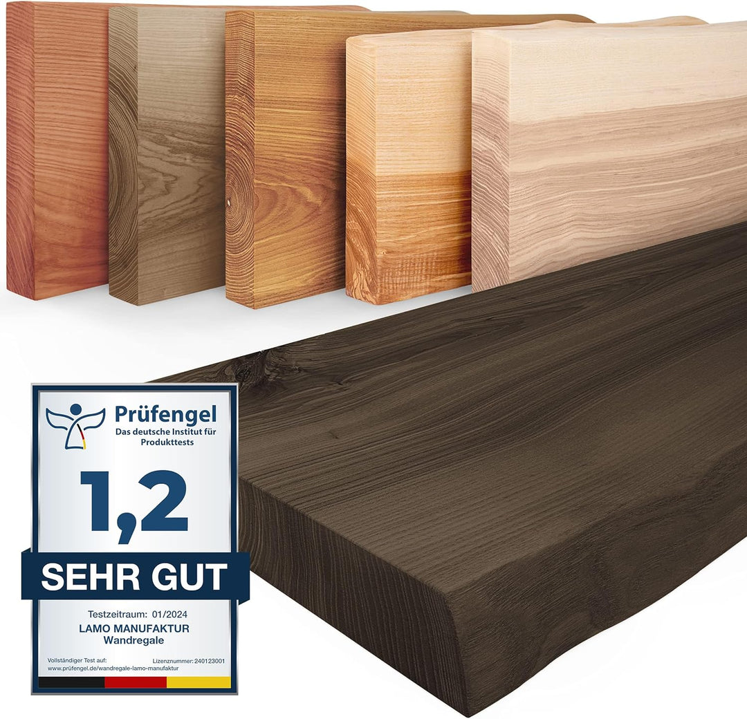 LAMO Manufaktur Wandregal Holz Baumkante | Regal Farbe: Schwarz | Pure: ohne Montage Set | 60 cm Pur