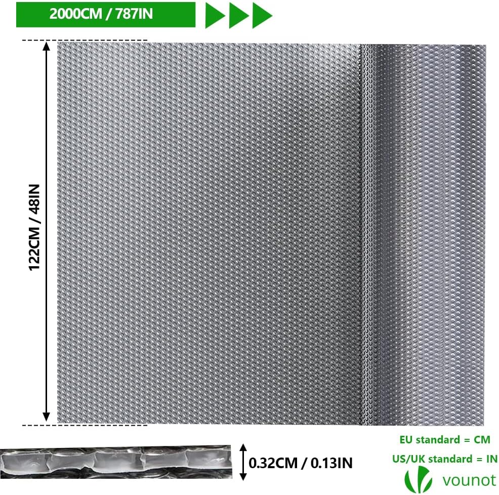 VOUNOT Isolierfolie Dämmfolie 20m x 122cm x 3.2mm, Doppelte Alu-Luftpolsterfolie Heizkörper Reflexio