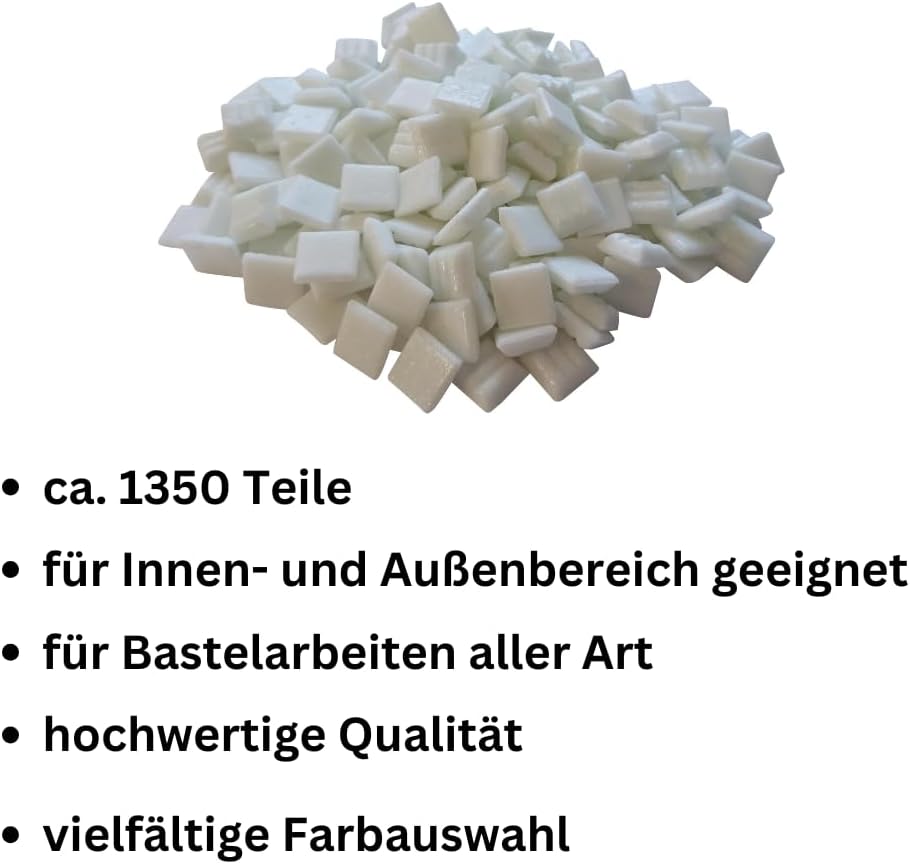 Glasmosaik 900g – Glassteine zum Basteln & DIY in Weiss – Bastelset mit Mosaiksteinen für Erwachsene