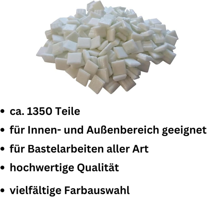 Glasmosaik 900g – Glassteine zum Basteln & DIY in Weiss – Bastelset mit Mosaiksteinen für Erwachsene