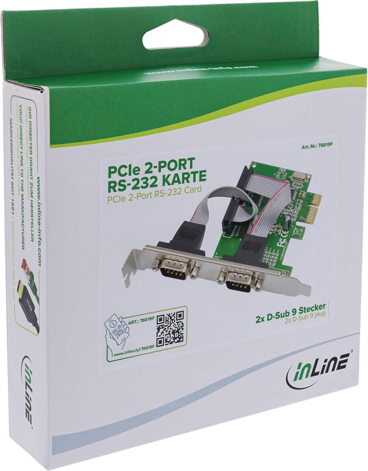Inline PCIe RS-232 Karte mit 2 seriellen Schnittstellen, D-Sub 9 Stecker, inkl. Low-Profile Slotblec