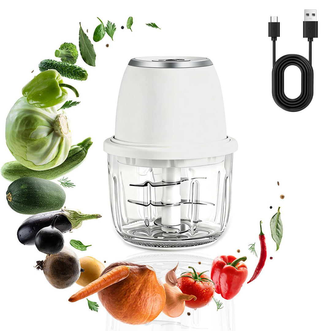 Zerkleinerer Küche Elektrisch 350 ml Glasbehälter, Zwiebel Zerkleinerer Elektrisch mit 6 Edelstahlkl