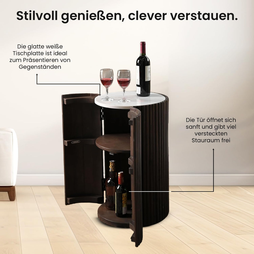 iAnanas Barschrank Premium Luxus Rustikales Weinregal aus Holz mit Marmorplatte dekorativer Weinstän