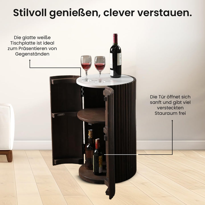 iAnanas Barschrank Premium Luxus Rustikales Weinregal aus Holz mit Marmorplatte dekorativer Weinstän