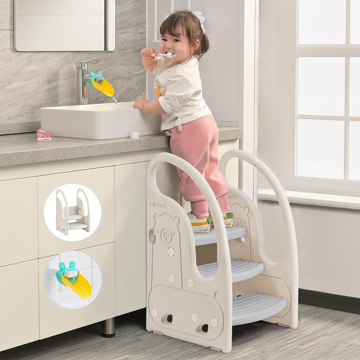 Onasti Tritthocker für Kinder, Dreistufiger Höhenverstellbar Tritt-Schemel Kinderschemel für Baby, B