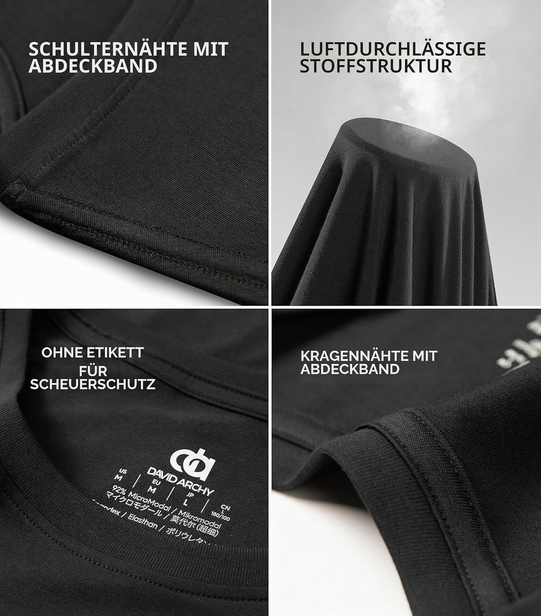 DAVID ARCHY Herren Unterhemden Business aus Micro Modal Tshirt Seidig Glatt Weich Kurzarm Atmungsakt