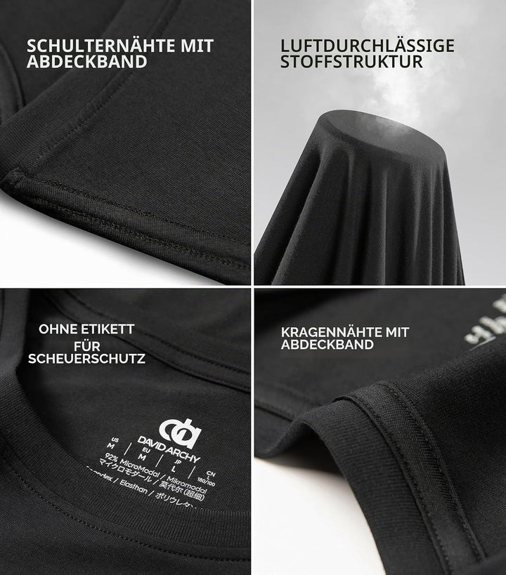 DAVID ARCHY Herren Unterhemden Business aus Micro Modal Tshirt Herren,3er Pack, Rundhalsausschnitt-s