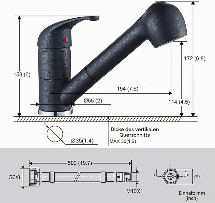 ARCORA Küchenarmatur Schwarz Wasserhahn Küche Ausziehbar Spültischarmatur mit Brause Mischbatterie f