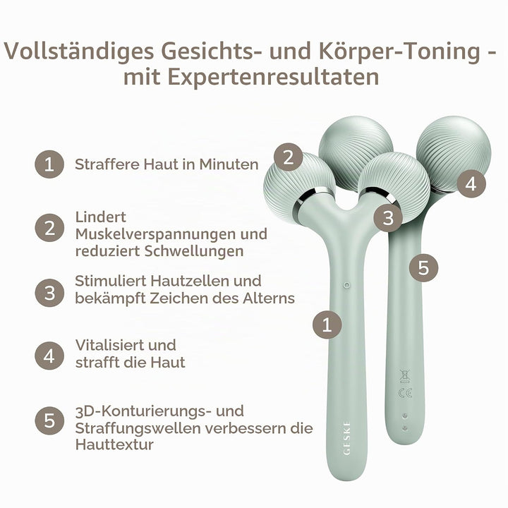 GESKE | SmartAppGuided™ Sonic Facial &amp; Body Roller | 4 in 1 | Dermaroller | Gerät für Gesicht und Kö