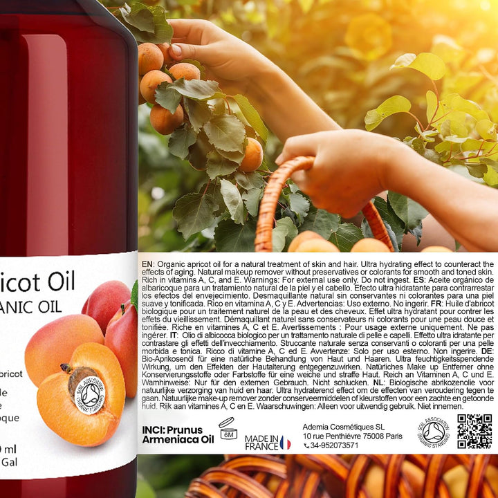 Organisches Aprikosenkernöl NATIV 100% Reines Bio-Öl Intensive Feuchtigkeitspflege Ideal für Trocken
