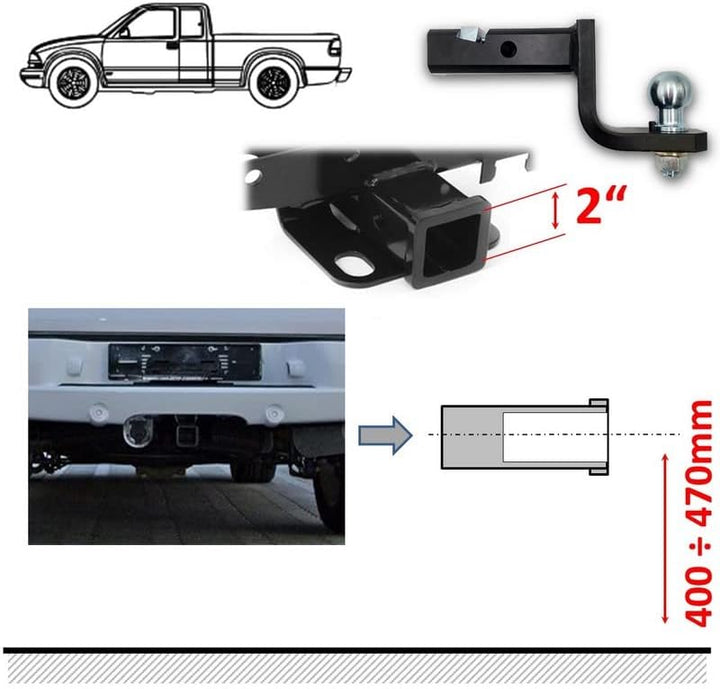 XIMPLIO AHK-Einschub US-Adapter mit Keil für US-Fahrzeuge Vierkantrohraufnahme (Receiver) 2 Zoll - 5