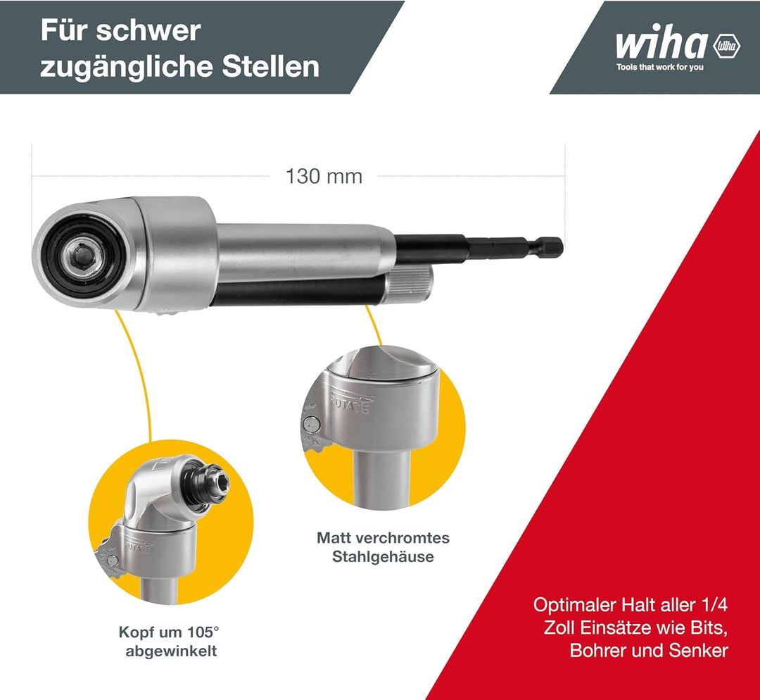 Wiha Hochleistungs-Winkelschrauber mit Schnellwechselhalter mit um 105° abgewinkeltem Kopf, 1/4 mm,