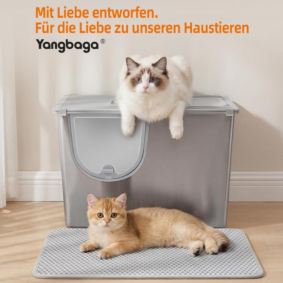 Yangbaga XXL Katzenklo Edelstahl mit Deckel:Geschlossene Katzentoilette mit Hohem Rand,Katzenklo Met
