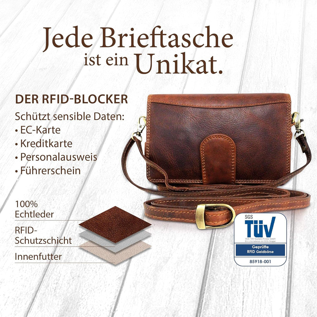 Corno d´Oro Herren Leder Handgelenktasche RFID Schutz I Handgemachte Ledertasche Umhängetasche I Ech
