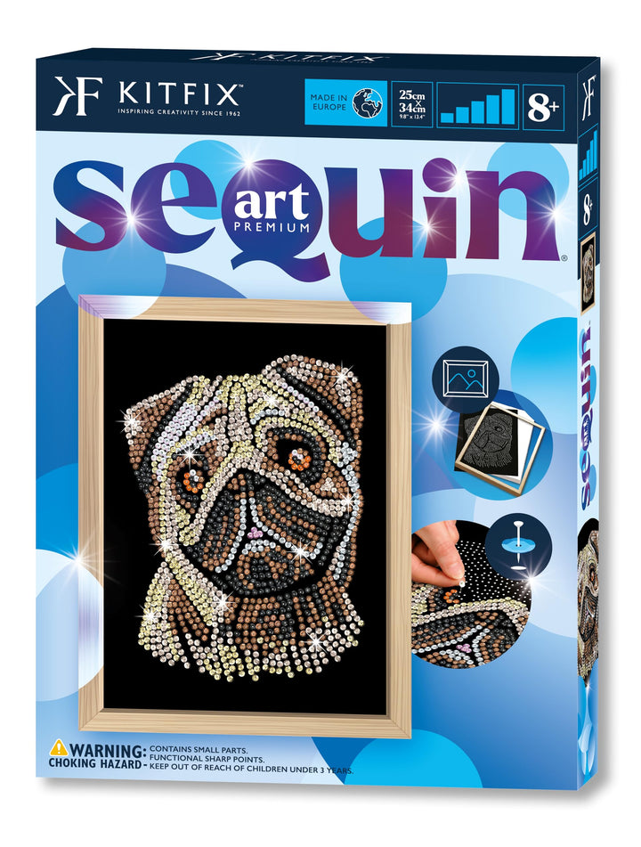Kitfix - Sequin Art Mops mit Holzrahmen - 27 x 36cm - Sequin Art Blue Premium - Paillettenbild - Bas