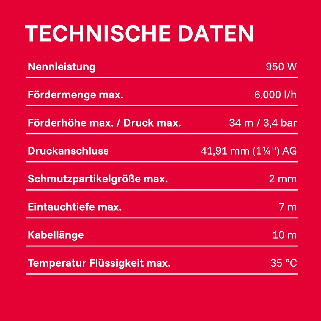 T.I.P. 30136 Tauchdruckpumpe Drain 6000/36 (950 W, max. 6.000 l/h, 34m Förderhöhe, Fremdkörper bis 2