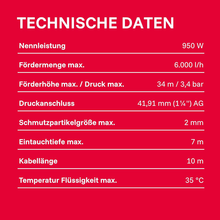 T.I.P. 30136 Tauchdruckpumpe Drain 6000/36 (950 W, max. 6.000 l/h, 34m Förderhöhe, Fremdkörper bis 2